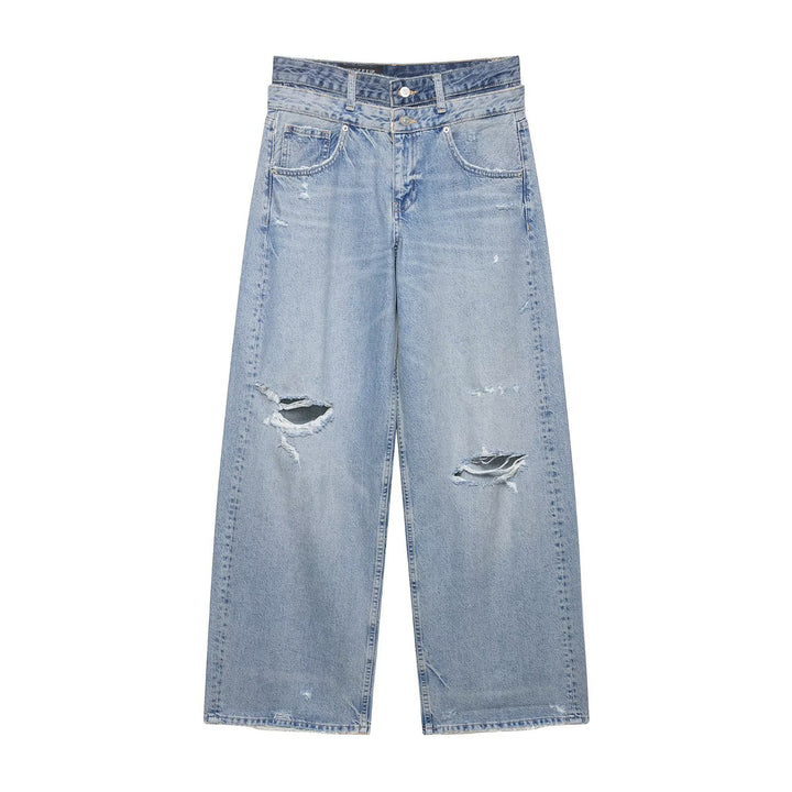 Damen Locker-sitzende Distressed Denim-Jeans mit weitem Cropped-Bein Echo Archiv