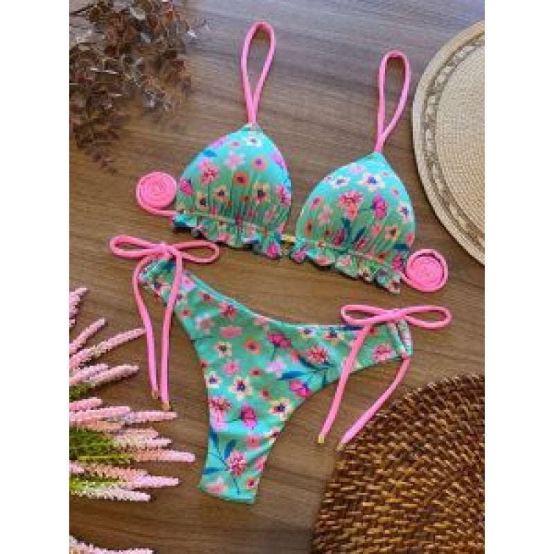 Damen Triangel-Bikini mit verspieltem Rüschenelement und verstellbaren Trägern Echo Archiv