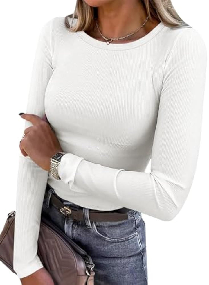 Damen Schmalgeschnittenes Ripp-Longsleeve mit Rundhalsausschnitt und Stretch-Baumwollmix – Avérine