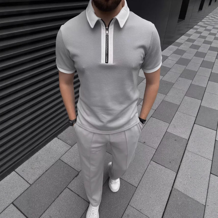 Herren Poloshirt mit Reißverschluss und modischen Kontrasten Echoarchiv