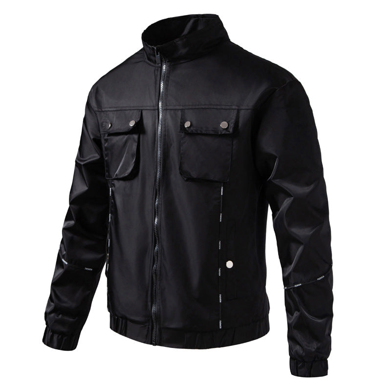 Herren Leichte Utility-Bomberjacke mit Pattentaschen, Stehkragen und elastischem Saum Echo Archiv