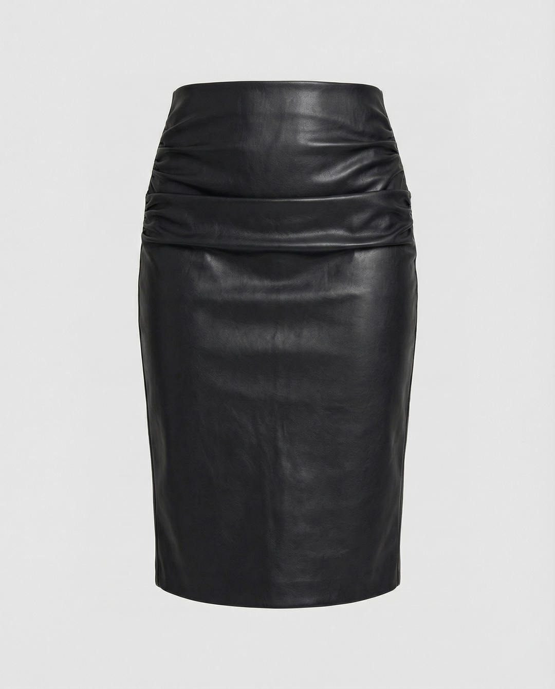 Damen Midi-Rock aus hochwertigem Leder mit Raffung – Rosévia