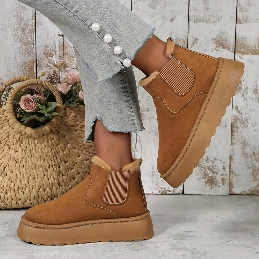 Damen  gefütterte Chelsea-Boots im Velours‑Look mit hohem Plateau‑Sohlenprofil und weichem Innenfutter Echo Archiv