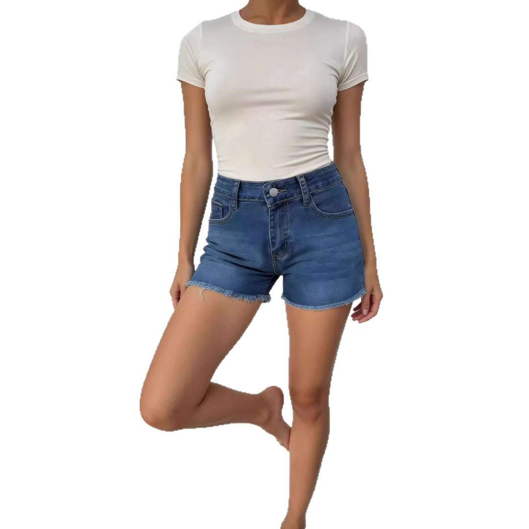 Damen lässige Jeansshorts mit ausgefranster Saumkante und hohem Bund Echo Archiv