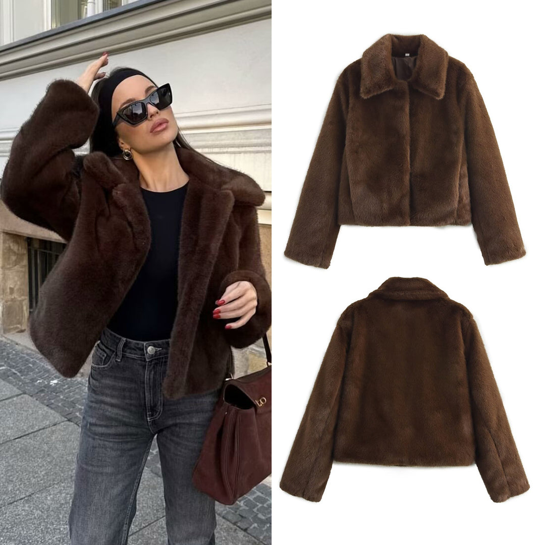 Damen Cropped Kunstfell‑Blouson mit Umlegekragen und weichem Teddy‑Fauxfur Echo Archiv