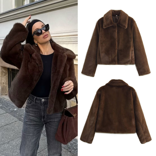 Damen Cropped Kunstfell‑Blouson mit Umlegekragen und weichem Teddy‑Fauxfur Echo Archiv