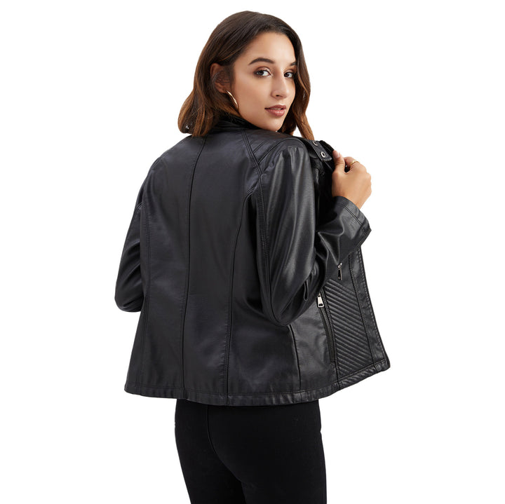 Damen nan taillierte Biker-Kunstlederjacke mit Stehkragen und gesteppter Seitenpartie Echo Archiv