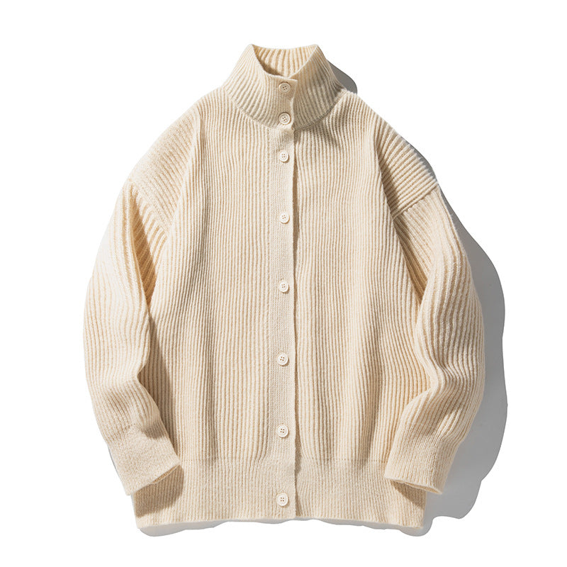 Damen Grobgerippter Cardigan im Oversize‑Schnitt mit hohem Stehkragen und Holzknöpfen Echo Archiv