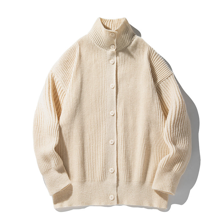 Damen Grobgerippter Cardigan im Oversize‑Schnitt mit hohem Stehkragen und Holzknöpfen Echo Archiv