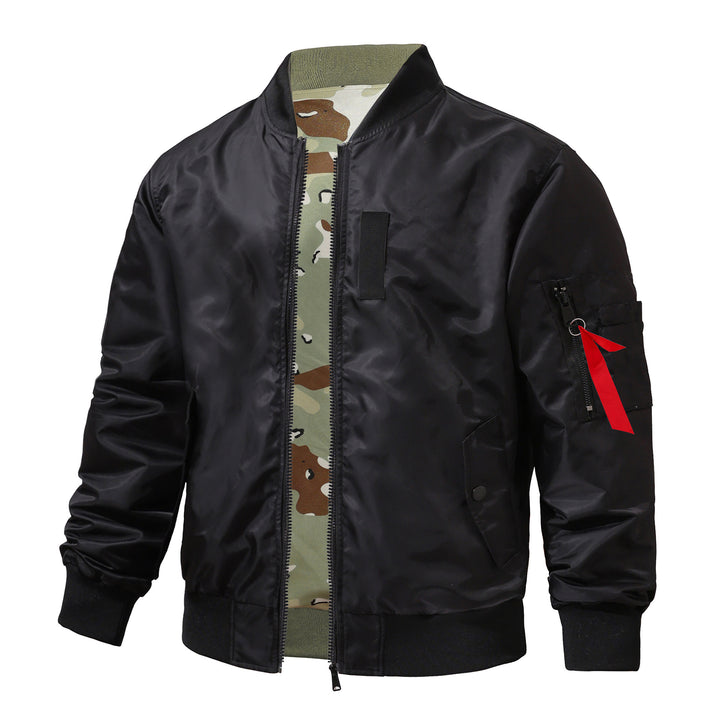 Men's pilot-style MA-1 bomber jacket with camo inner tape and sleeve zip utility pocket – Brevano
