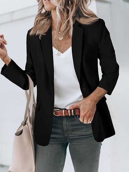 Damen Leichter Stretch-Blazer mit Schalkragen, Ein-Knopf-Verschluss und dreiviertelärmeln – Valéne