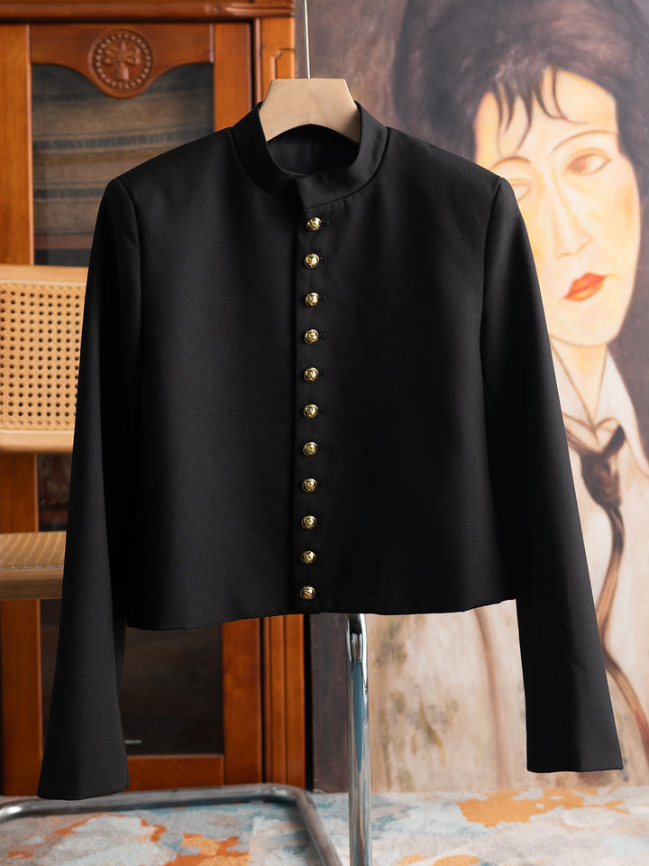 Damen Modische Jacke mit Stehkragen und goldenen Knöpfen Echoarchiv