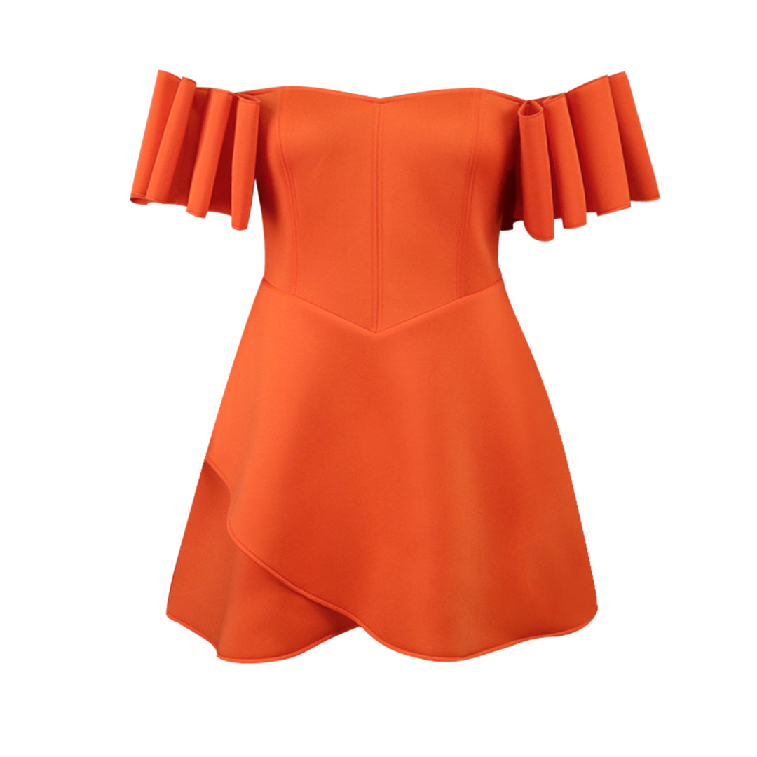 Damen Off-Shoulder Kleid mit Volantärmeln und asymmetrischem Saum Echo Archiv