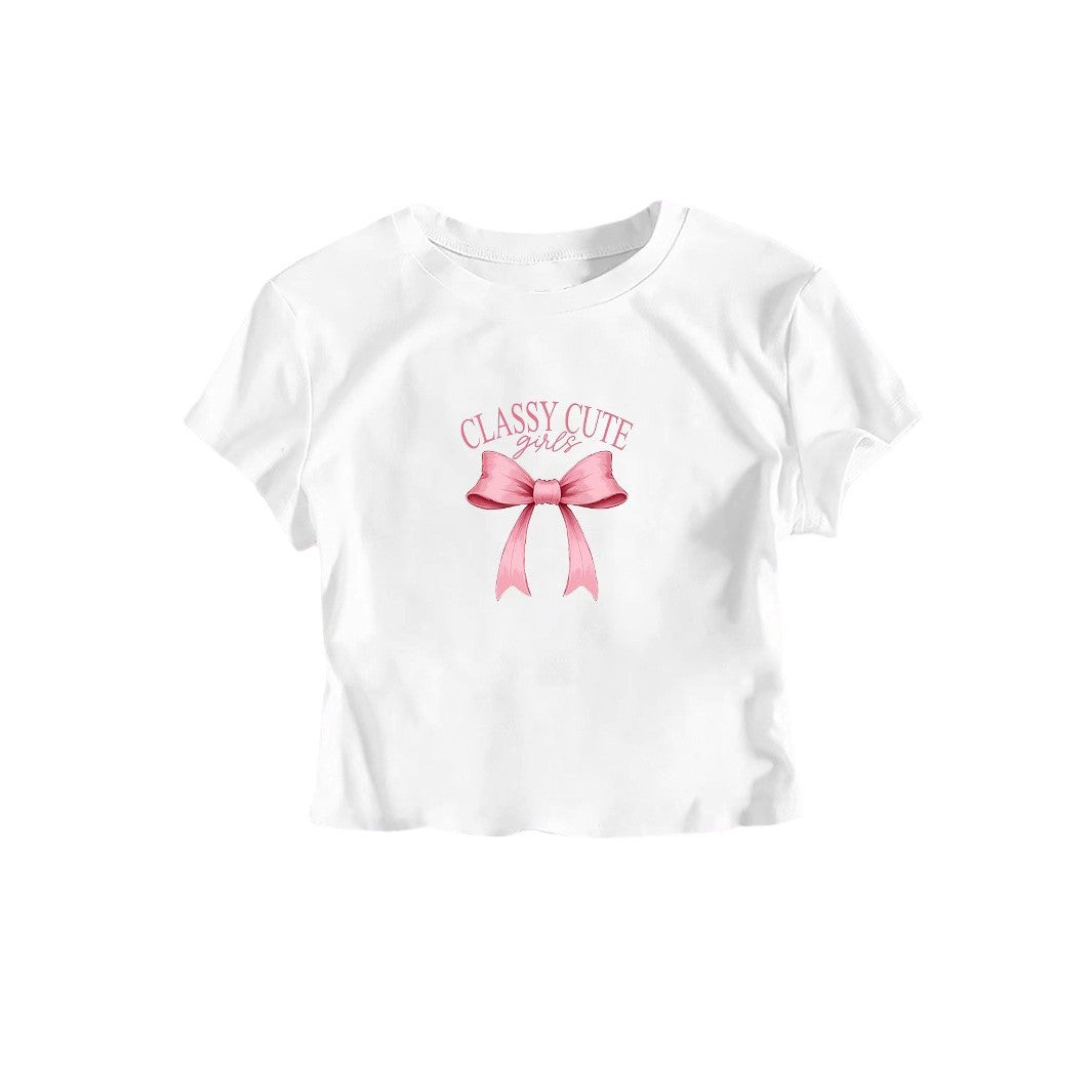 Damen Crop-T-Shirt mit raffiniertem Schleifenaufdruck Echo Archiv