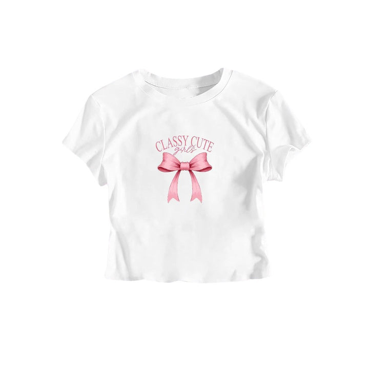 Damen Crop-T-Shirt mit raffiniertem Schleifenaufdruck Echo Archiv