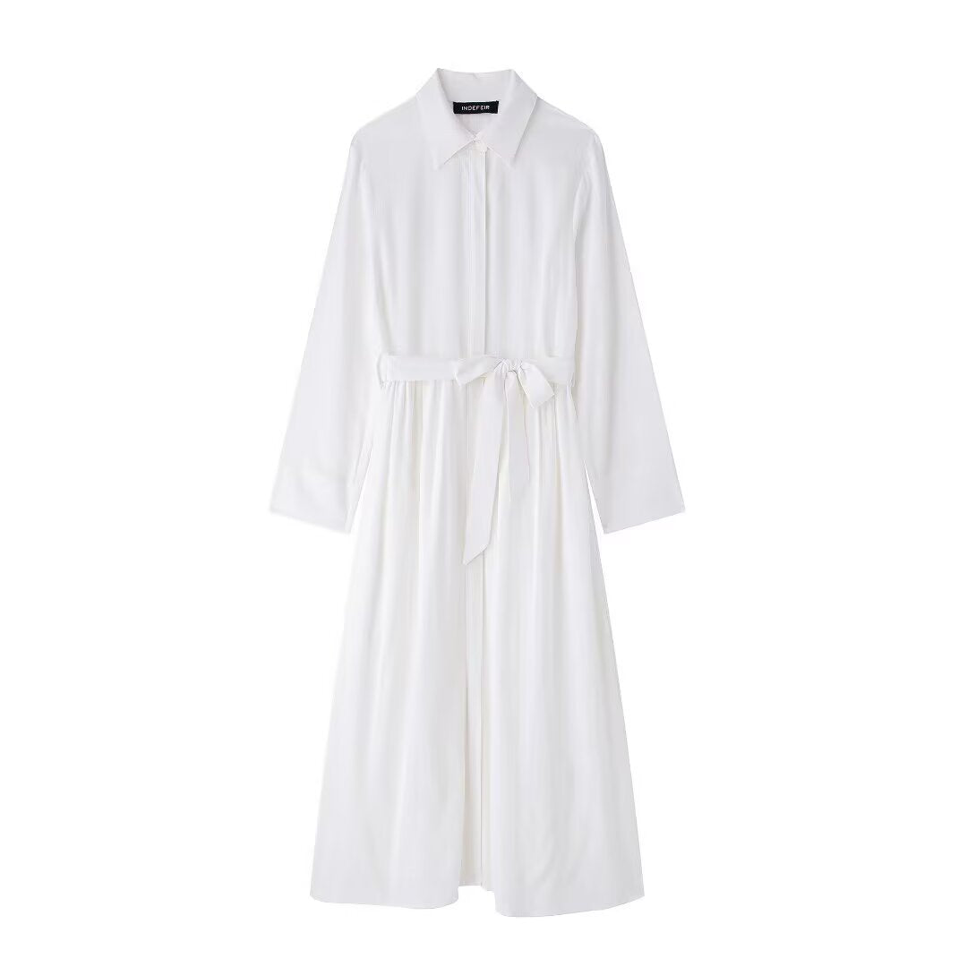 Damen Hemdkleid mit Taillengürtel und fließender Maxirock-Silhouette Echoarchiv