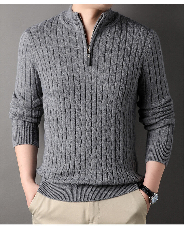 Herren Pullover mit Zipper und strukturiertem Zopfmuster Echoarchiv