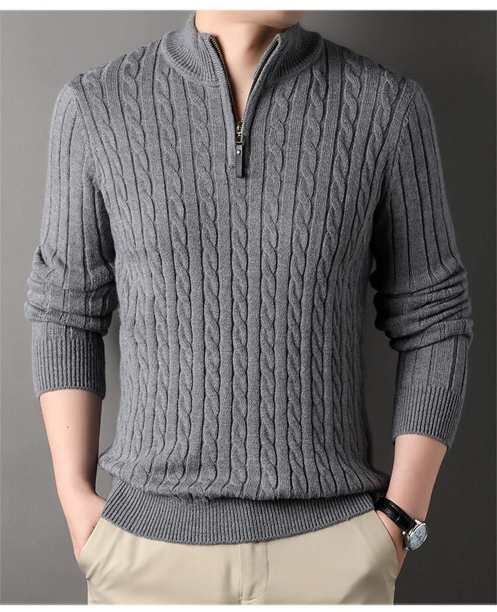 Herren Pullover mit Zipper und strukturiertem Zopfmuster Echoarchiv