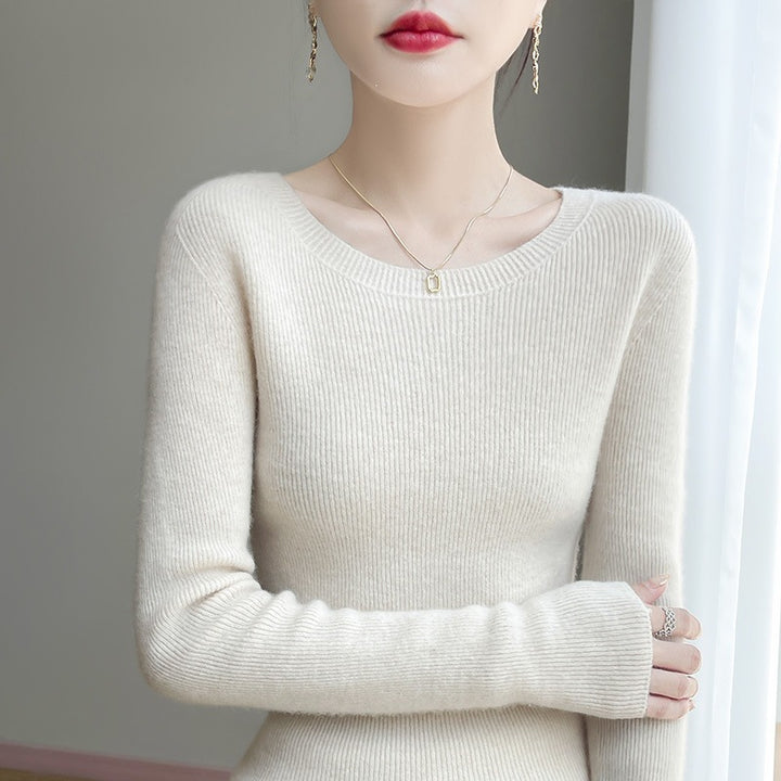 Damen Taillierter Rundhals-Pullover aus fein gerippter Kaschmir‑Optik Echoarchiv