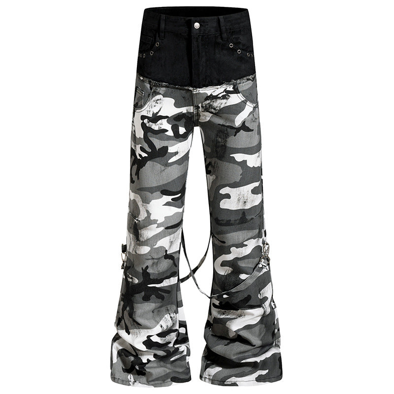 Damen Weite High‑Waist Cargohose im Camouflage‑Look mit Bondage‑Riemen Echoarchiv