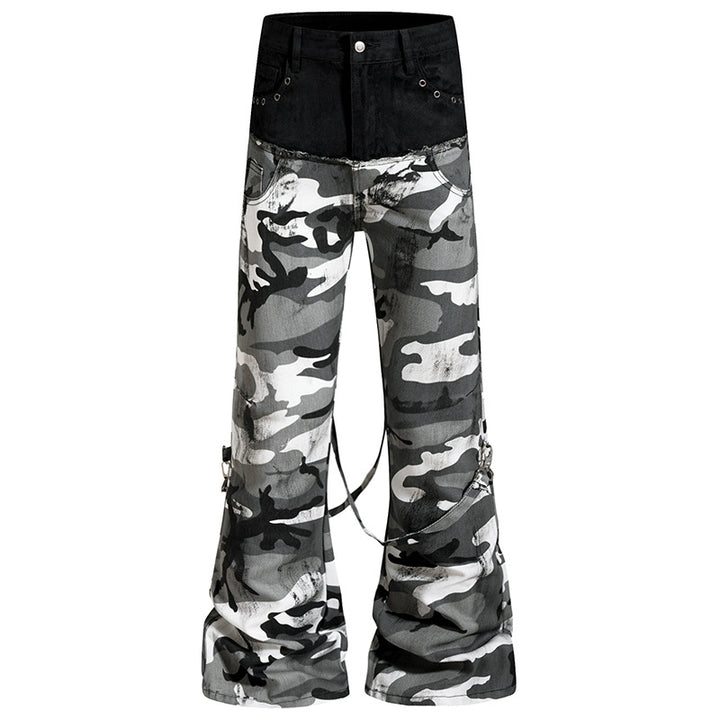 Damen Weite High‑Waist Cargohose im Camouflage‑Look mit Bondage‑Riemen Echoarchiv