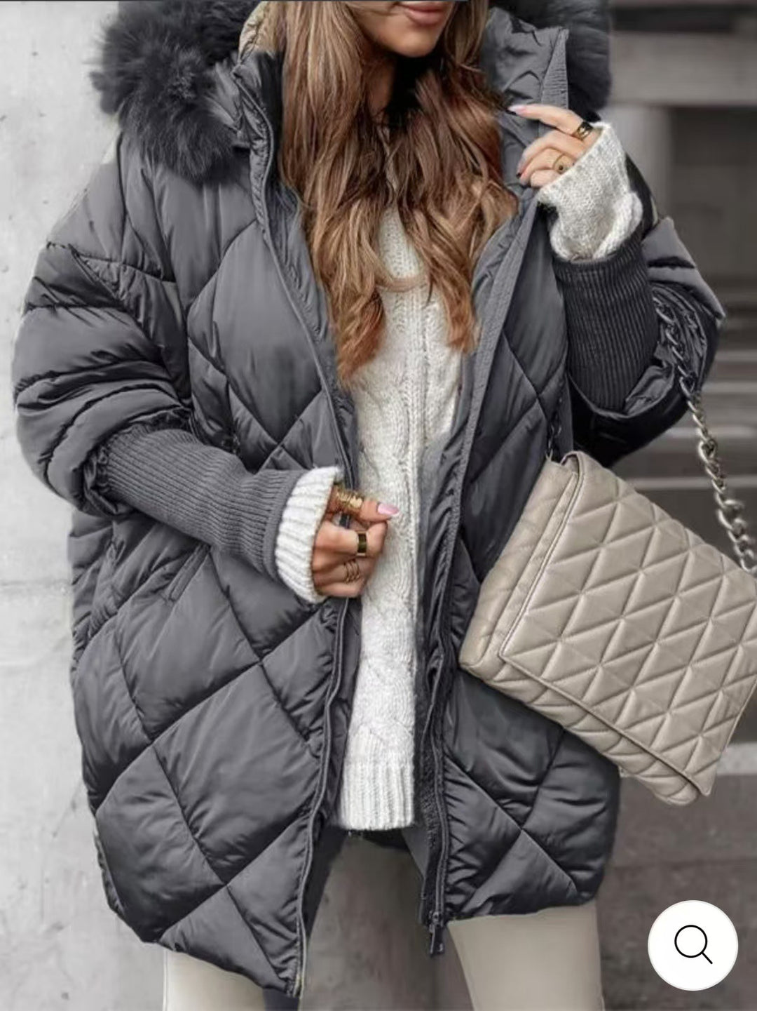 Damen nan weit geschnittener gesteppter Winterparka mit Kapuze Kunstpelzbesatz und Rippbündchen Echo Archiv