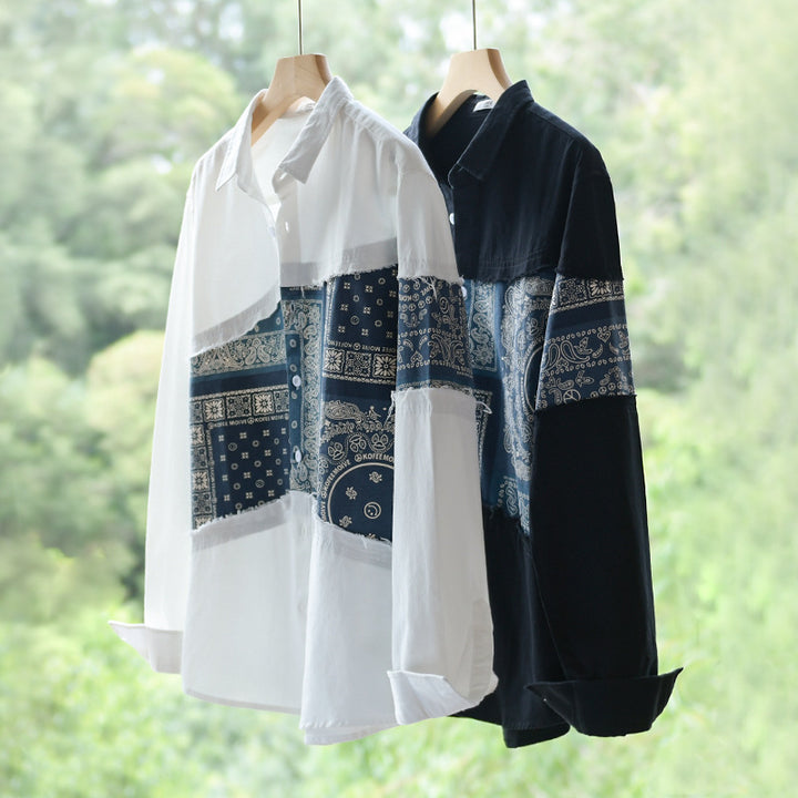 Herren Patchwork-Hemdjacke mit Bandana-Einsatz, rohen Kanten und weiter Passform Echoarchiv