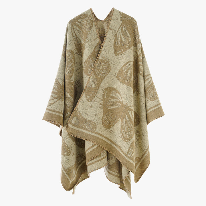 Damen Jacquardstrick‑Poncho mit Schmetterlingsmotiv und asymmetrischem Zipfelsaum – Avérine