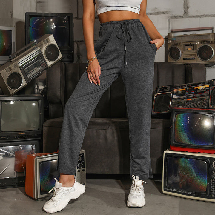 Damen Lässige High‑Waist Relaxhose mit weitem Bein, elastischem Bund und Tunnelzug Echoarchiv