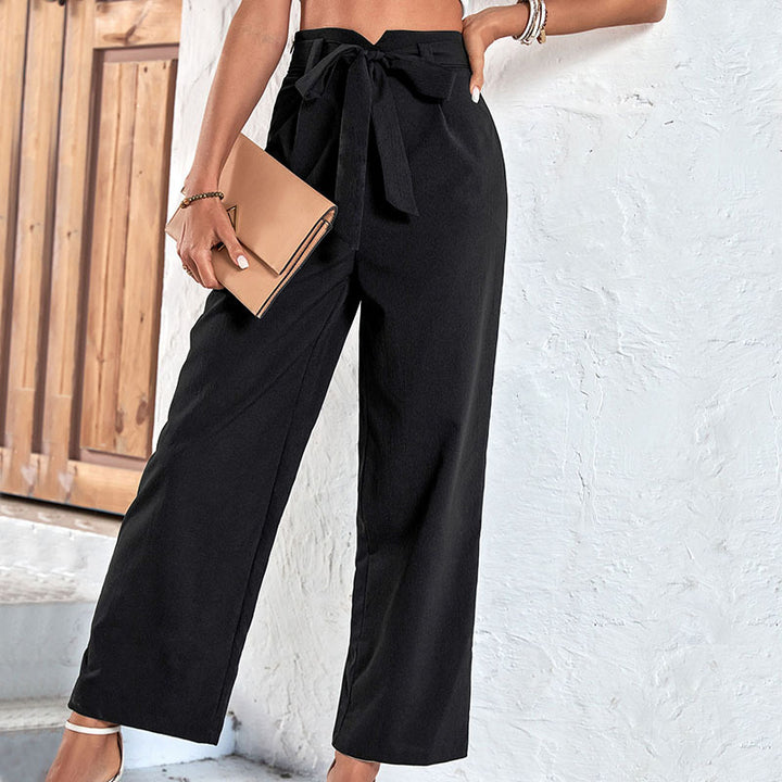 Damen Elegante Hochbund-Hose mit weitem Bein und Bindegürtel Echoarchiv
