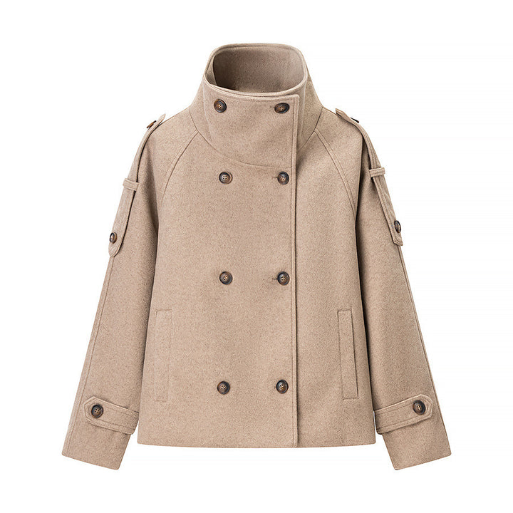 Damen Kurzer Cape-ähnlicher Wollmix-Peacoat mit hohem Funnelkragen und Raglanärmeln Echoarchiv