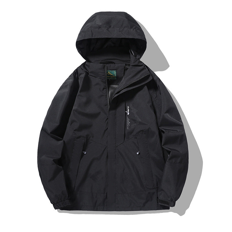 Herren Nano Wind- und wasserabweisende Outdoor-Hoodie-Jacke mit Belüftungsnetz, verstellbarer Kapuze und verdeckter Vorderklappe – Cavarno