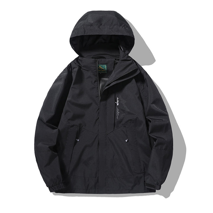 Herren Nano Wind- und wasserabweisende Outdoor-Hoodie-Jacke mit Belüftungsnetz, verstellbarer Kapuze und verdeckter Vorderklappe – Cavarno