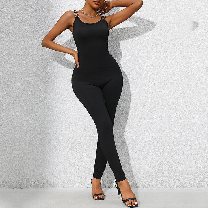 Damen Figurbetonter Jumpsuit mit Ketten‑Trägern und schmaler Beinpartie Echoarchiv