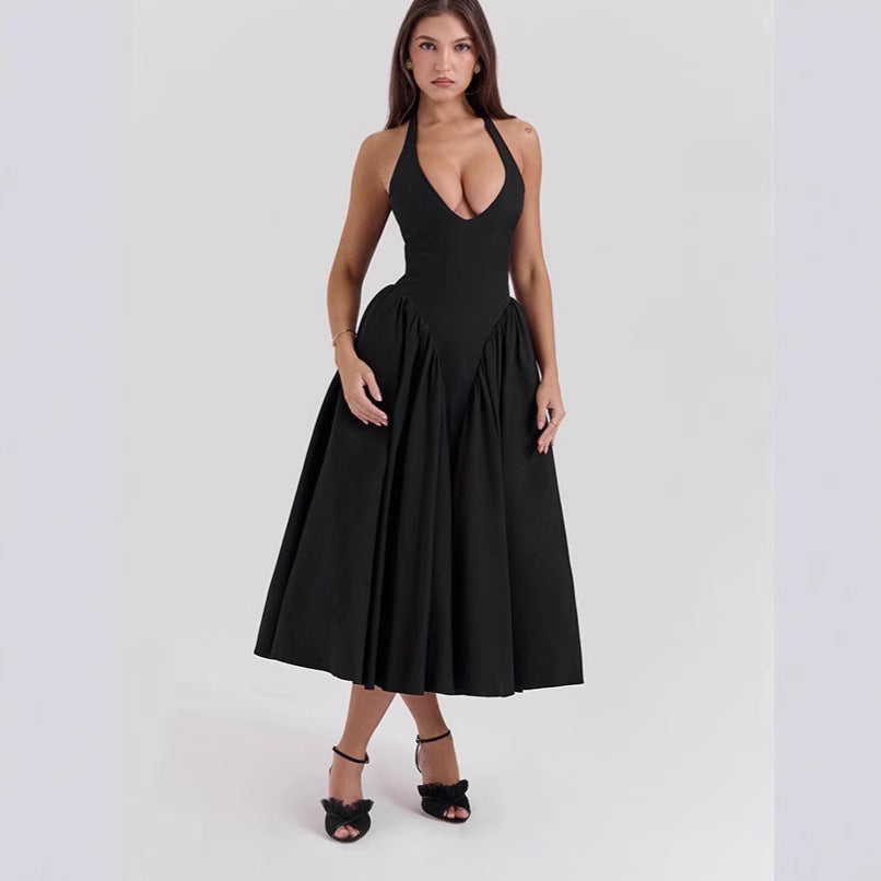 Damen nan figurschmeichelndes Neckholder-Bustier-Midikleid mit taillierter Miederform und weitem Tellerrock Echo Archiv