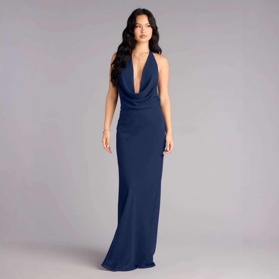 Damen elegantes Maxikleid mit einzigartigem Halterhalsschnitt Echo Archiv