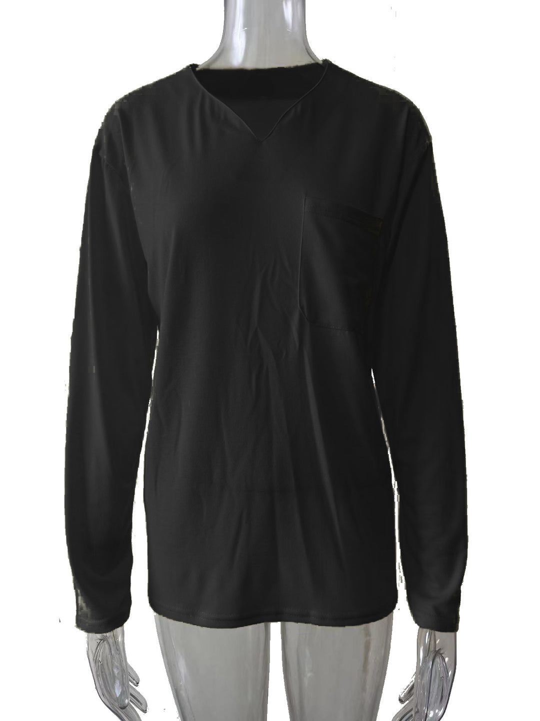 Damen nan legeres Langarmshirt mit V-Notch-Ausschnitt, Brusttasche und lockerer Oversize-Passform Echo Archiv