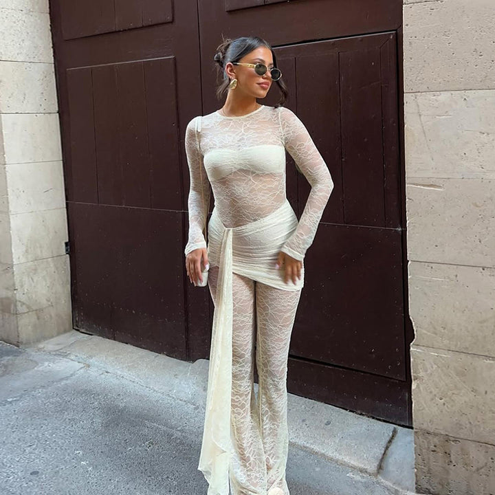 Damen Eleganter Overall aus Spitze mit langen Ärmeln Echo Archiv