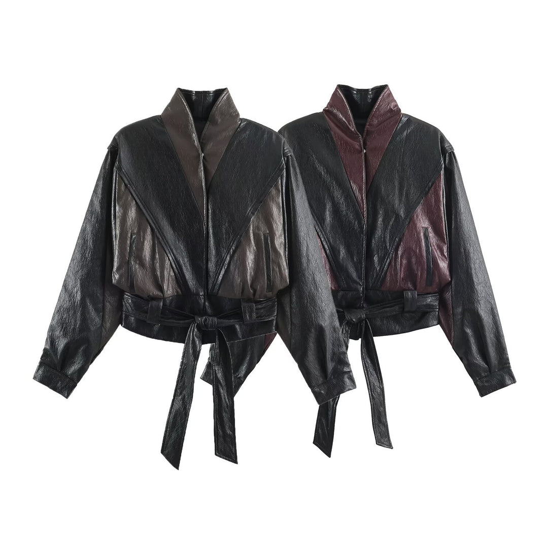 Damen Kurzjacke im Blousonstil mit hochabschließendem Kragen und Bindegürtel Echoarchiv