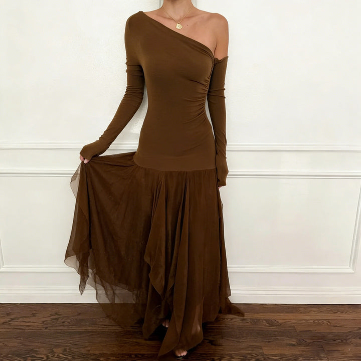 Damen Ein-Schulter-Abendkleid mit taillierter Stretch-Silhouette und mehrlagigem Tüll-Mermaidrock Echo Archiv