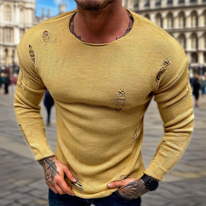 Herren Stylischer Rundhals Pullover mit ausgefransten Details Echoarchiv