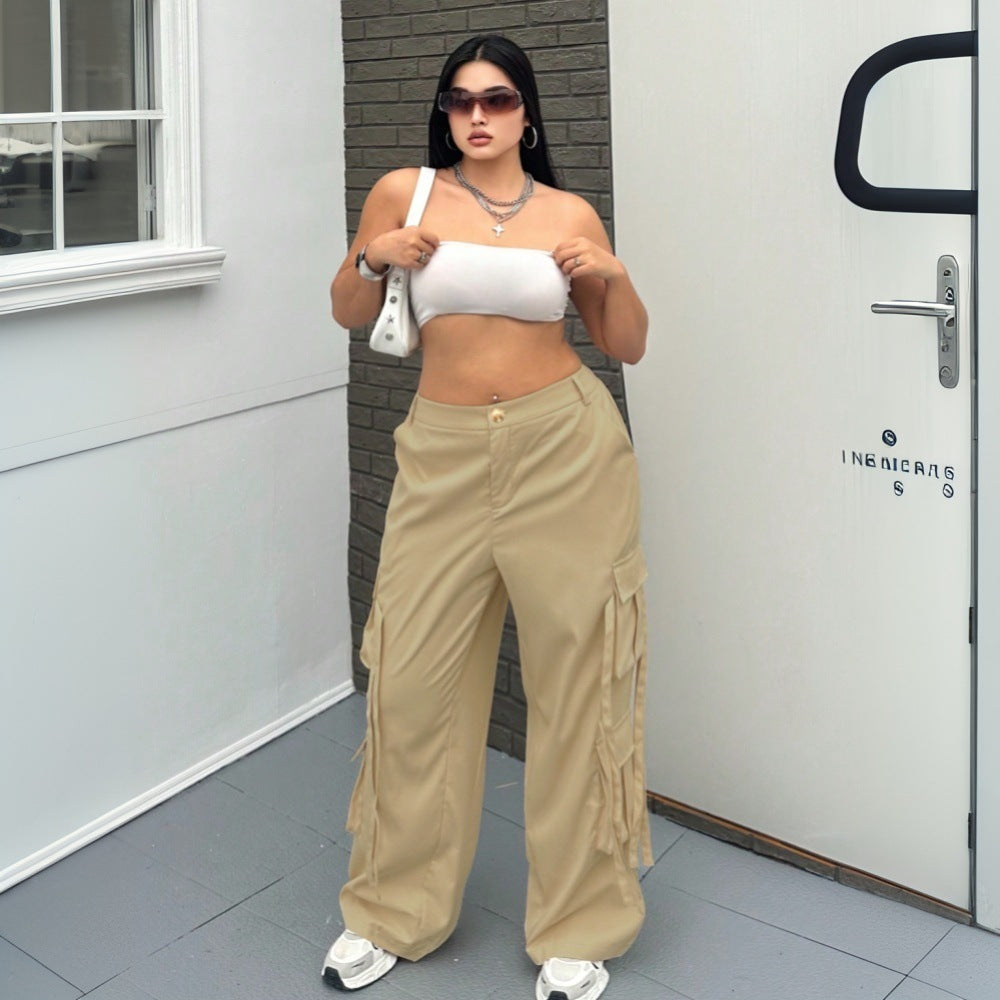 Damen weite Cargo-Hose mit funktionalen Taschen und elastischem Bund Echo Archiv
