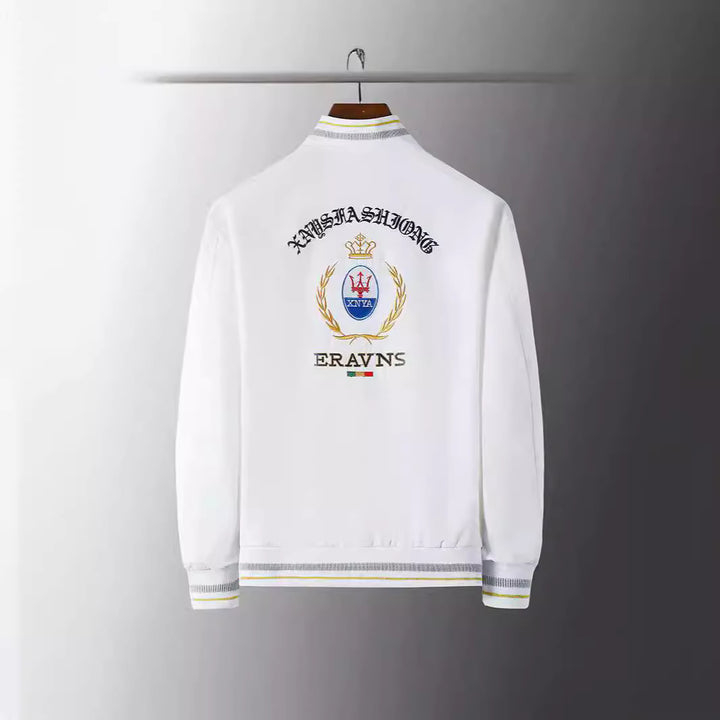 Herren Stickdetail-Bomberjacke im Retro-Crest-Stil mit Emblemstickerei und Reißverschluss-Ärmeltasche Echoarchiv