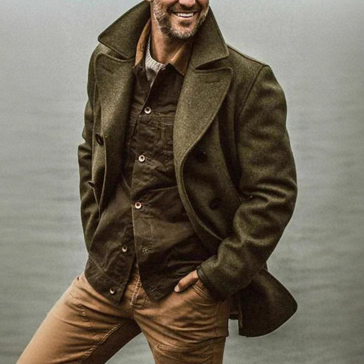 Herren Doppelreihiger Wollmantel im Peacoat-Stil mit breitem Revers – Montevé