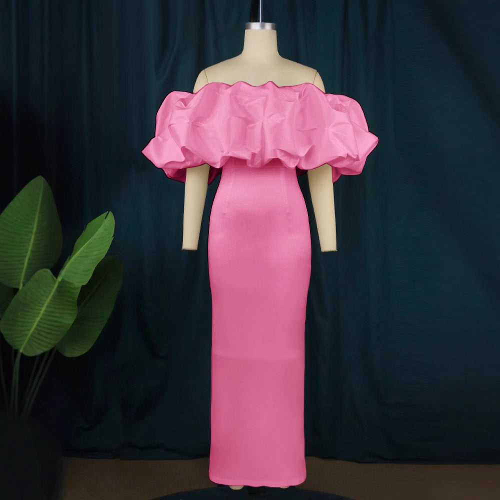 Damen Elegantes Off-Shoulder Maxikleid mit voluminösen Rüschensäumen Echo Archiv