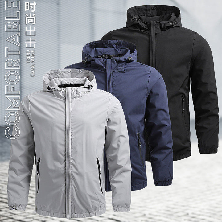 Herren Leichte Kapuzen-Softshelljacke im Urban-Utility-Stil mit verdecktem Frontreißverschluss und Reißverschlusstaschen Echoarchiv