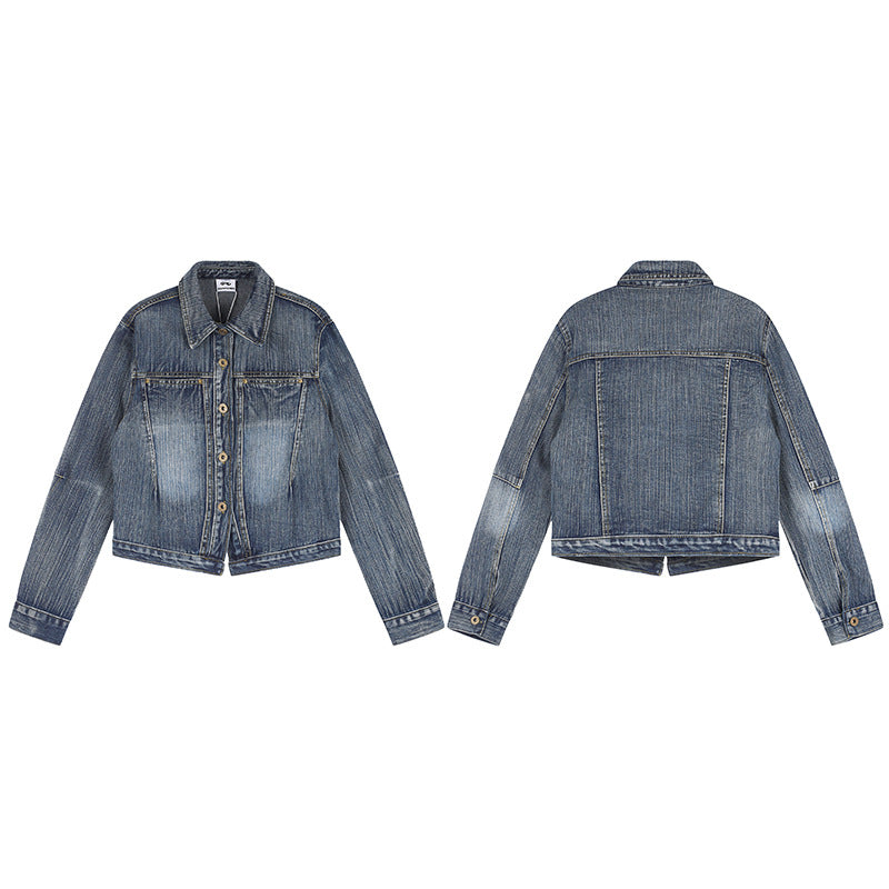 Damen Kurz geschnittene Boxy-Denimjacke mit Vintage-Washed-Effekt und durchgehender Knopfleiste Echoarchiv