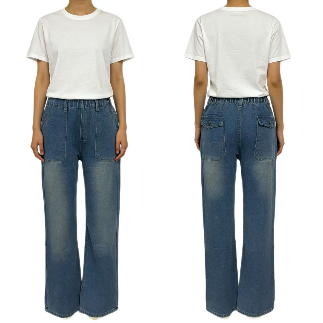 Damen nan hochgeschnittene Relaxed-Jeans mit geradem Bein und aufgesetzten Fronttaschen Echo Archiv