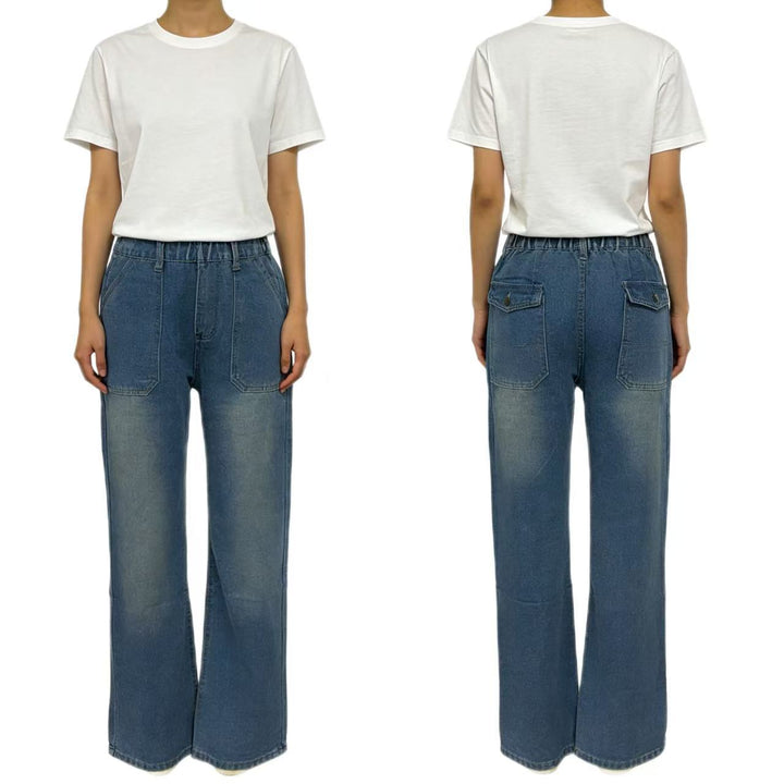 Damen nan hochgeschnittene Relaxed-Jeans mit geradem Bein und aufgesetzten Fronttaschen Echo Archiv