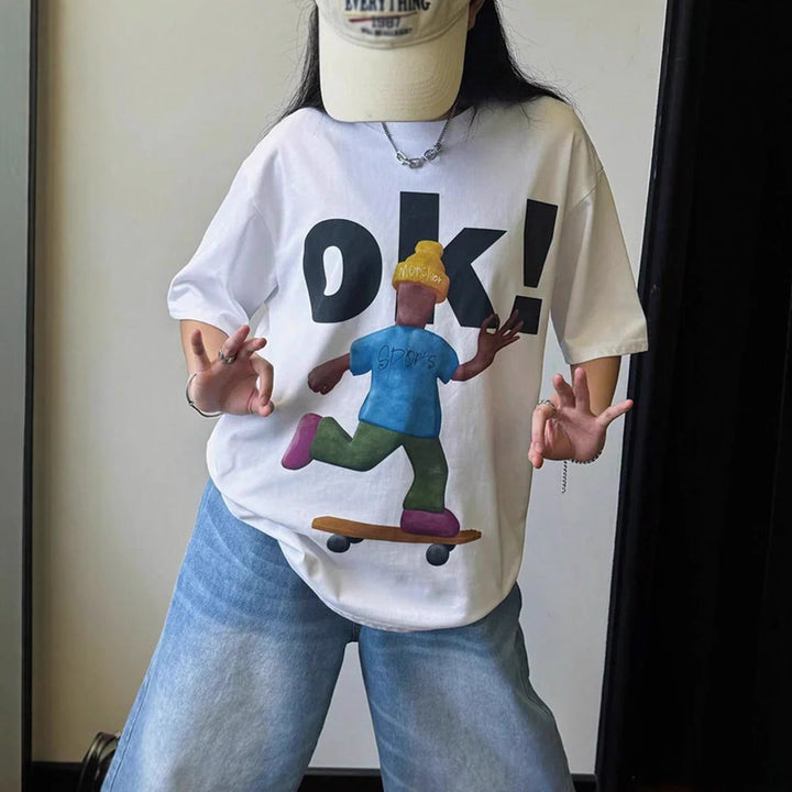 Damen T-Shirt mit künstlerischem Skelettmotiv und einzigartigem Druck Echo Archiv